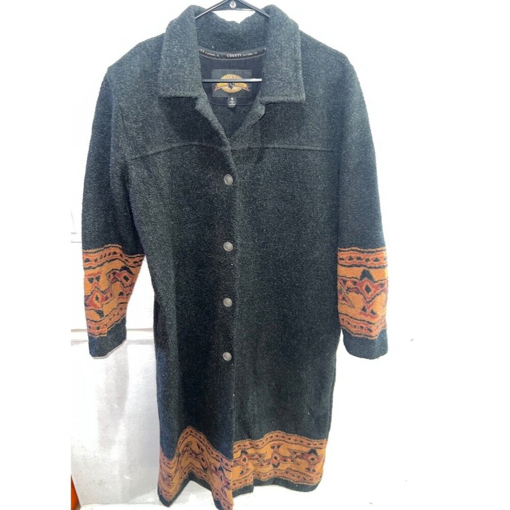 County Clothing Co Cheyenne Collection Aztec print Long Trench coat Size Small